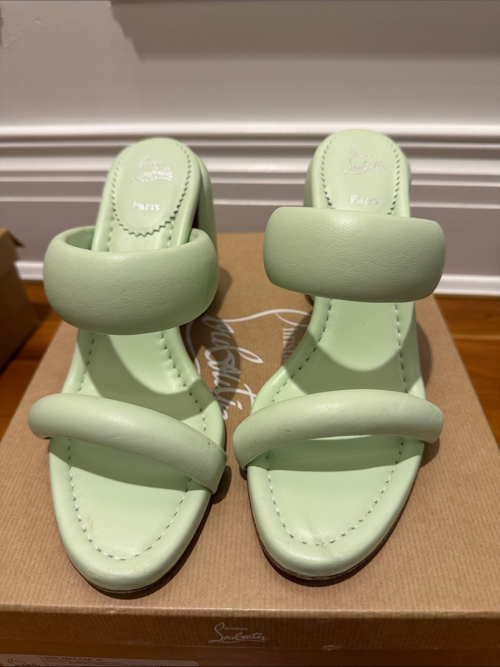 Christian Louboutin Mint Green Padded Double-strap Slide Sandals